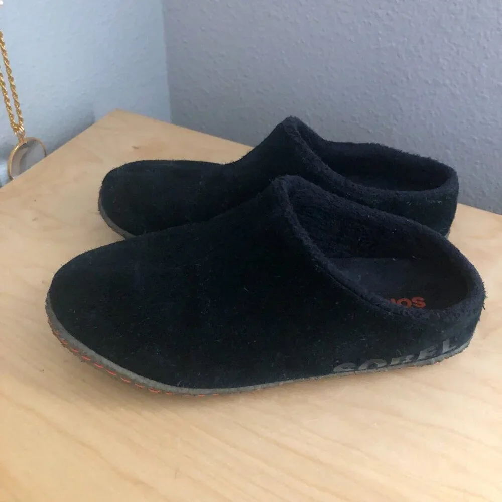 Sorel Lanner Ridge II Youth size 3 Slippers Black Slip-On Unisex Children Shoes